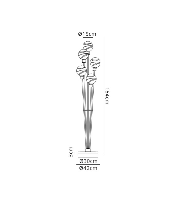 Placid Floor Lamp 5 Light E14 15cm Round Marble Effect Glass Shade Satin Nickel White Satin Black-2