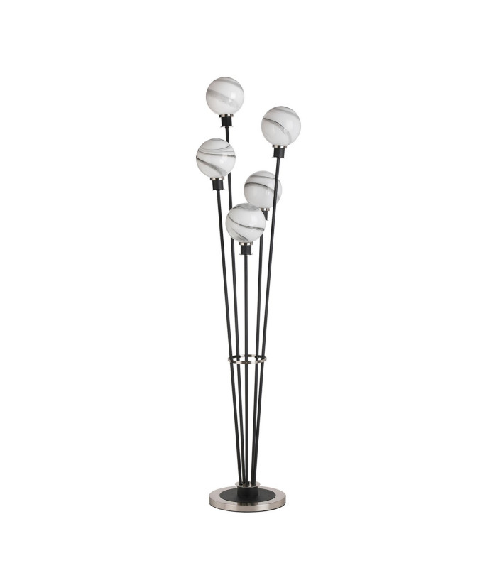 Placid Floor Lamp 5 Light E14 15cm Round Marble Effect Glass Shade Satin Nickel White Satin Black-4