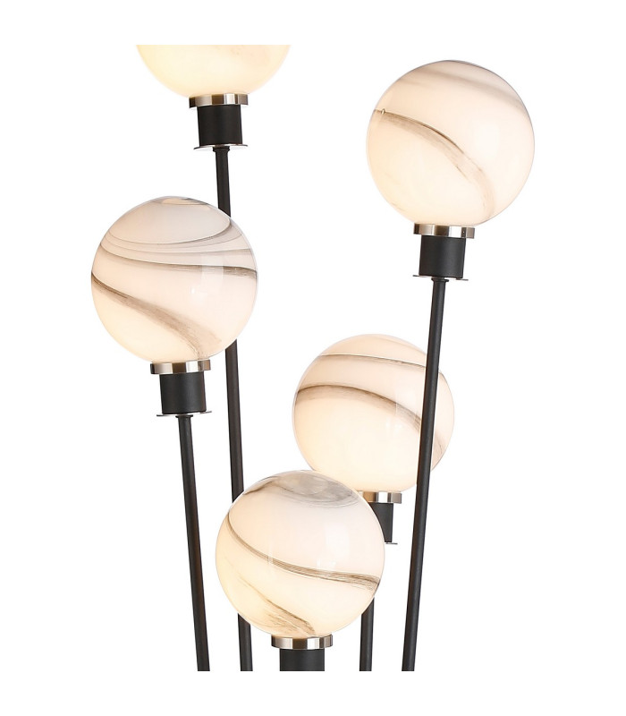 Placid Floor Lamp 5 Light E14 15cm Round Marble Effect Glass Shade Satin Nickel White Satin Black-7