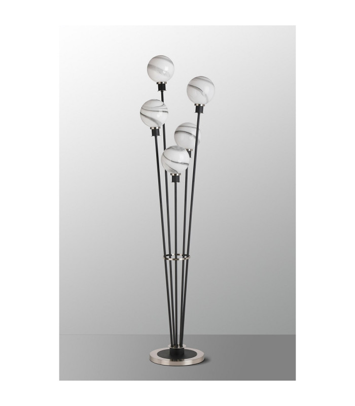 Placid Floor Lamp 5 Light E14 15cm Round Marble Effect Glass Shade Satin Nickel White Satin Black-8
