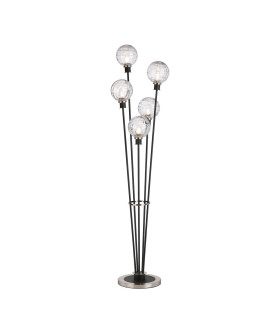 Placid Floor Lamp 5 Light E14 15cm Round Textured Melting Glass Shade Satin Nickel Clear Satin Black-1