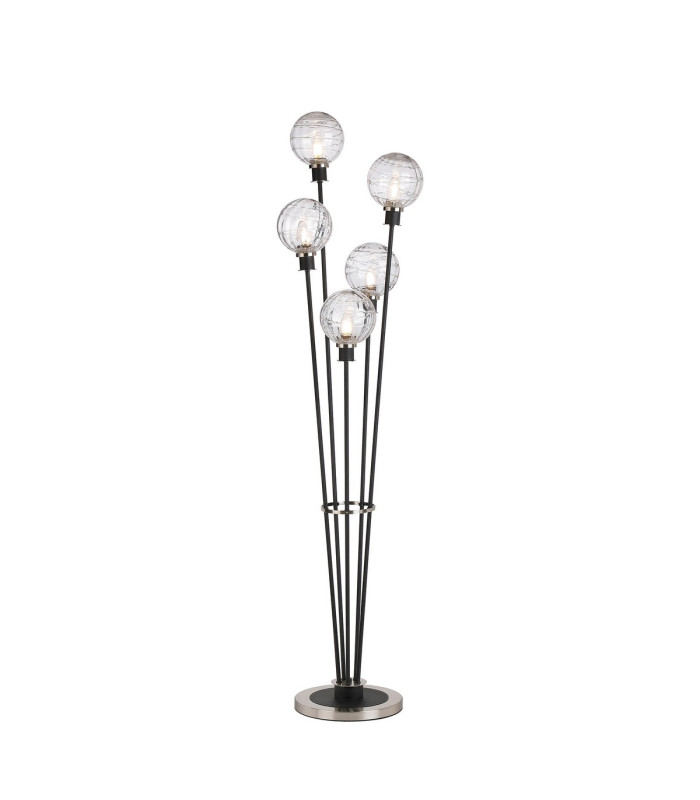 Placid Floor Lamp 5 Light E14 15cm Round Textured Melting Glass Shade Satin Nickel Clear Satin Black-1