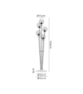Placid Floor Lamp 5 Light E14 15cm Round Textured Melting Glass Shade Satin Nickel Clear Satin Black-2