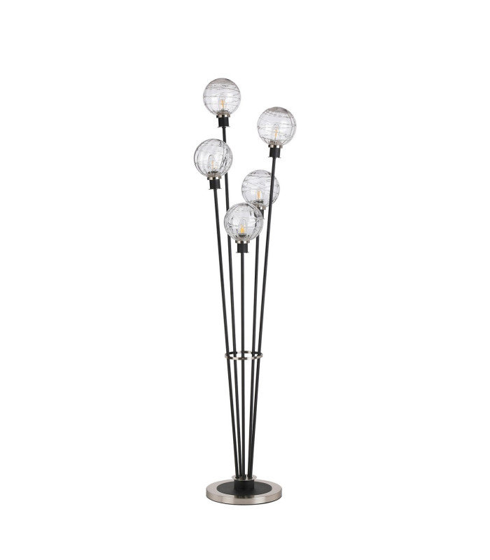 Placid Floor Lamp 5 Light E14 15cm Round Textured Melting Glass Shade Satin Nickel Clear Satin Black-4