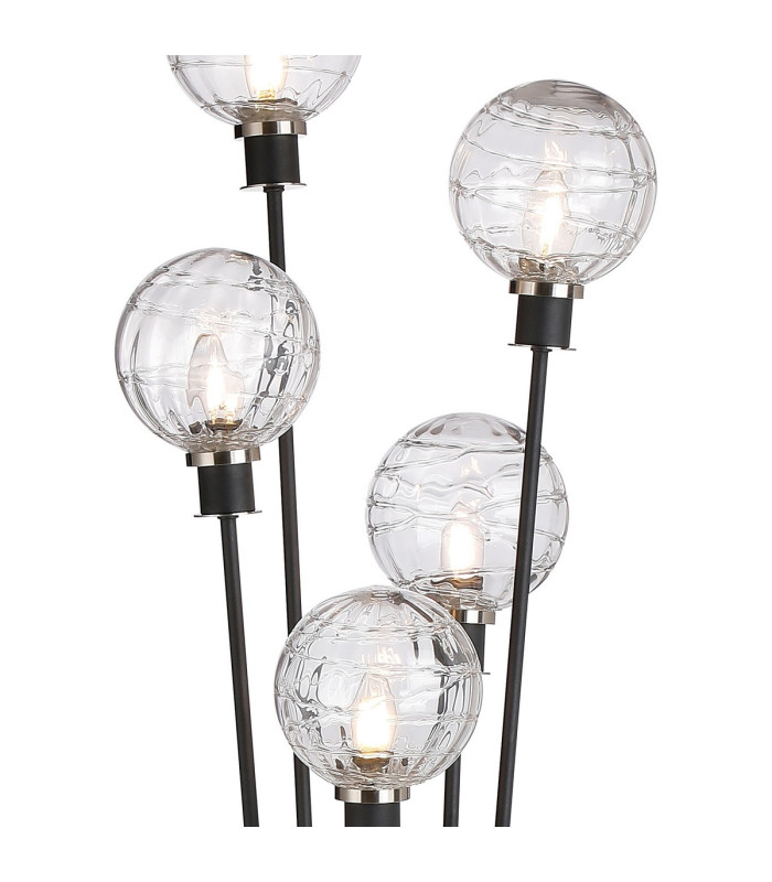 Placid Floor Lamp 5 Light E14 15cm Round Textured Melting Glass Shade Satin Nickel Clear Satin Black-7
