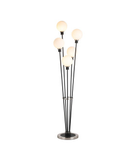 Placid Floor Lamp 5 Light E14 15cm Round Glass Shade Satin Nickel Opal Satin Black-1
