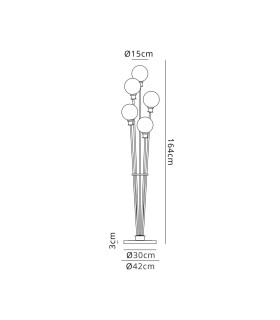 Placid Floor Lamp 5 Light E14 15cm Round Glass Shade Satin Nickel Opal Satin Black-2