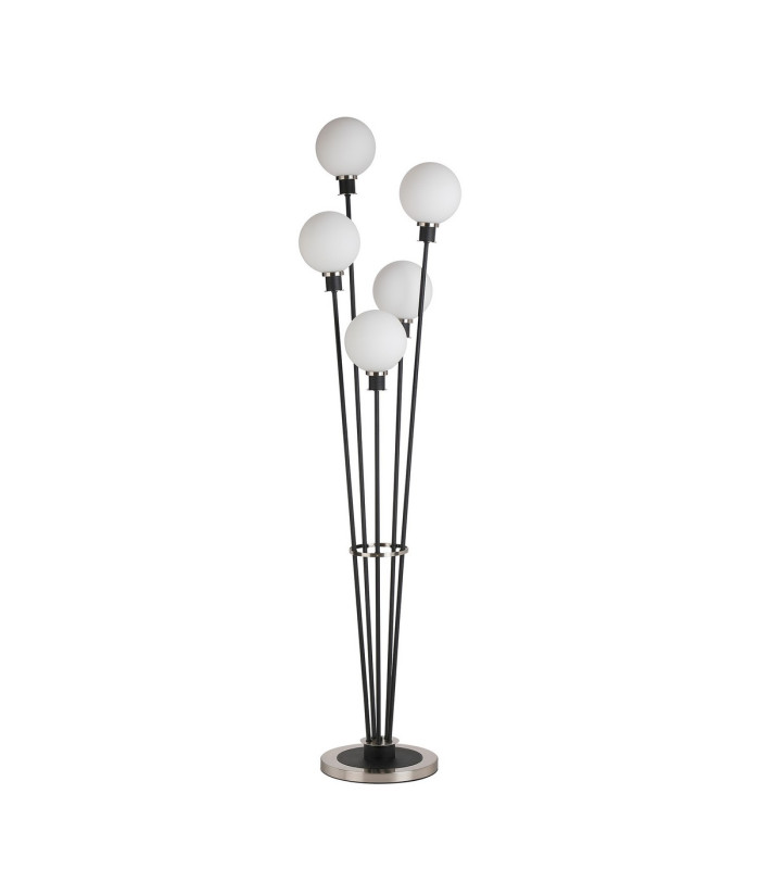 Placid Floor Lamp 5 Light E14 15cm Round Glass Shade Satin Nickel Opal Satin Black-4