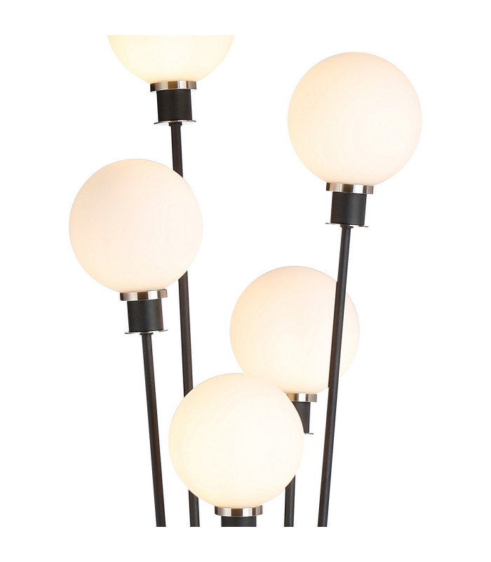 Placid Floor Lamp 5 Light E14 15cm Round Glass Shade Satin Nickel Opal Satin Black-7