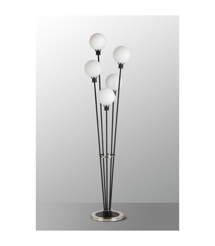 Placid Floor Lamp 5 Light E14 15cm Round Glass Shade Satin Nickel Opal Satin Black-8