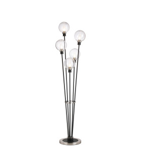Placid Floor Lamp 5 Light E14 15cm Round Ribbed Glass Shade Satin Nickel Clear Satin Black-1