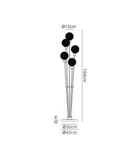 Placid Floor Lamp 5 Light E14 15cm Round Ribbed Glass Shade Satin Nickel Clear Satin Black-2