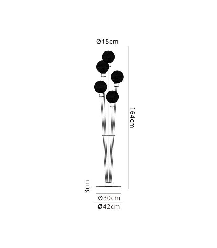 Placid Floor Lamp 5 Light E14 15cm Round Ribbed Glass Shade Satin Nickel Clear Satin Black-2