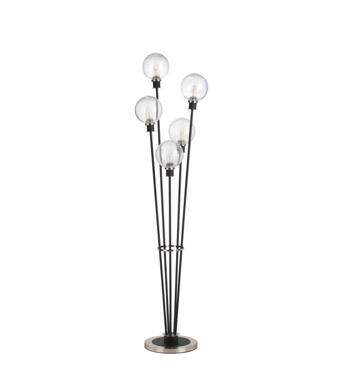 Placid Floor Lamp 5 Light E14 15cm Round Ribbed Glass Shade Satin Nickel Clear Satin Black-4
