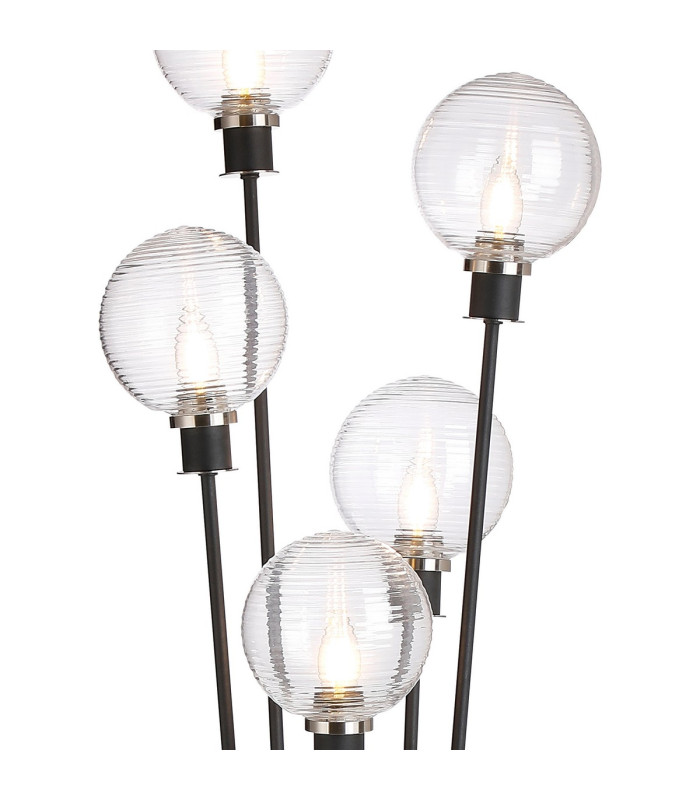 Placid Floor Lamp 5 Light E14 15cm Round Ribbed Glass Shade Satin Nickel Clear Satin Black-7