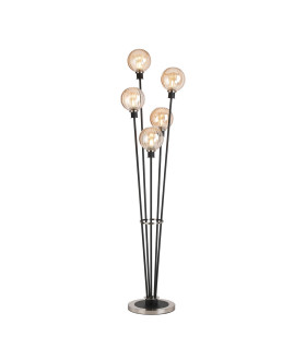 Placid Floor Lamp 5 Light E14 15cm Round Segment Glass Shade Satin Nickel Amber Plated Satin Black-1