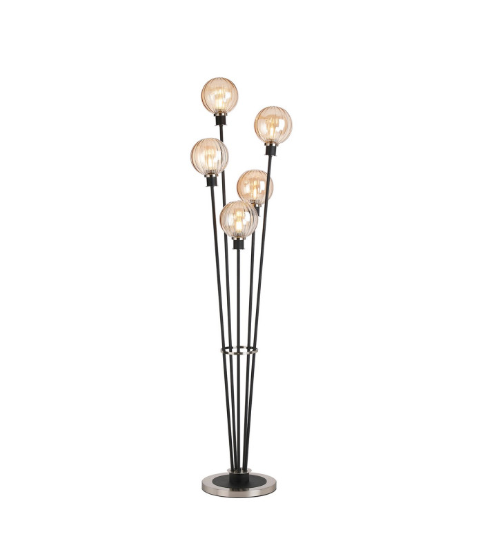 Placid Floor Lamp 5 Light E14 15cm Round Segment Glass Shade Satin Nickel Amber Plated Satin Black-1