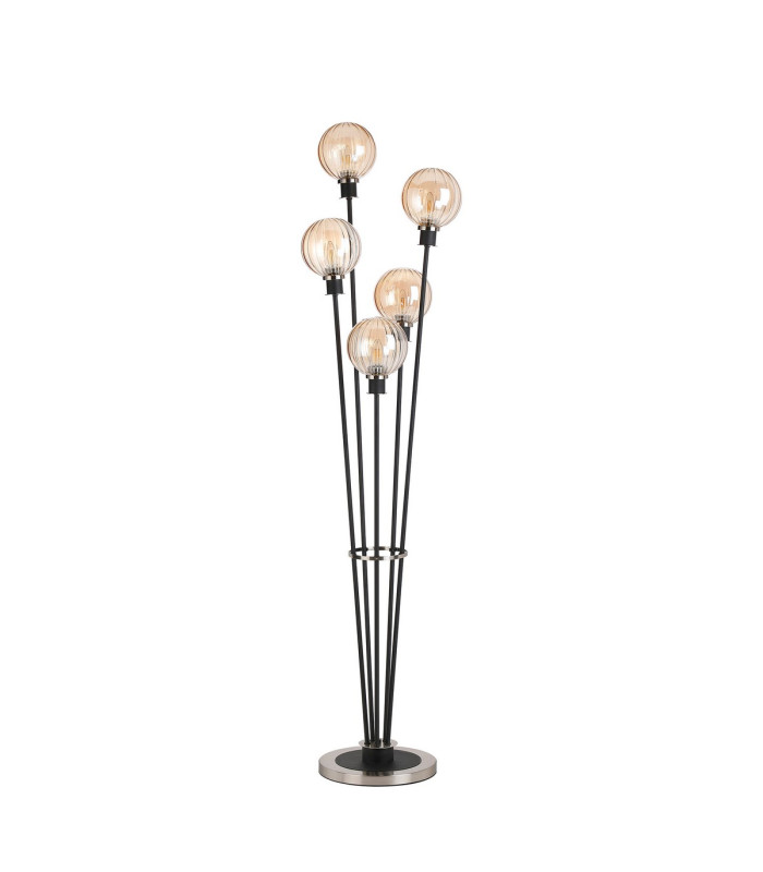 Placid Floor Lamp 5 Light E14 15cm Round Segment Glass Shade Satin Nickel Amber Plated Satin Black-4