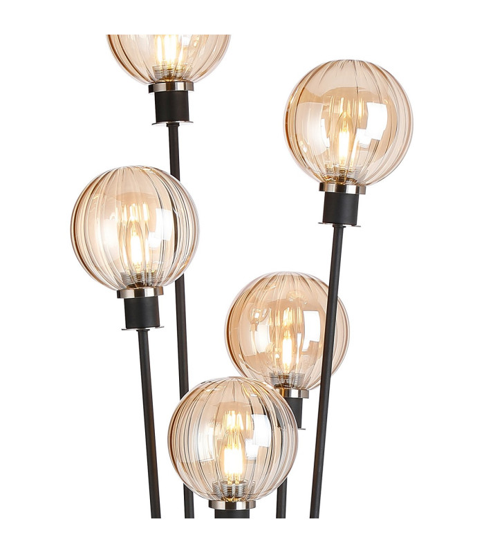Placid Floor Lamp 5 Light E14 15cm Round Segment Glass Shade Satin Nickel Amber Plated Satin Black-7