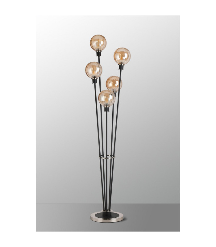 Placid Floor Lamp 5 Light E14 15cm Round Segment Glass Shade Satin Nickel Amber Plated Satin Black-8