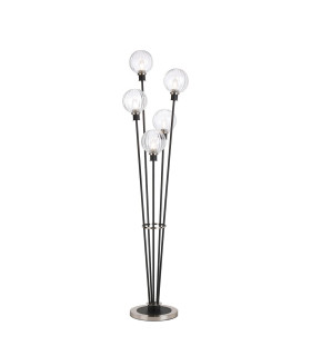 Placid Floor Lamp 5 Light E14 15cm Round Segment Glass Shade Satin Nickel Clear Satin Black-1