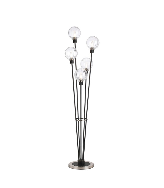 Placid Floor Lamp 5 Light E14 15cm Round Segment Glass Shade Satin Nickel Clear Satin Black-1