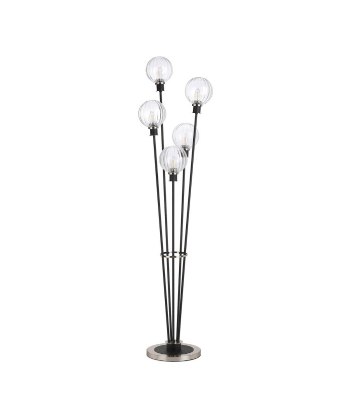 Placid Floor Lamp 5 Light E14 15cm Round Segment Glass Shade Satin Nickel Clear Satin Black-4