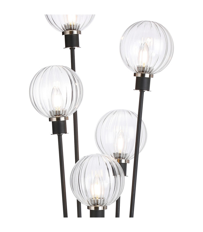 Placid Floor Lamp 5 Light E14 15cm Round Segment Glass Shade Satin Nickel Clear Satin Black-7