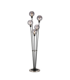 Placid Floor Lamp 5 Light E14 15cm Round Segment Glass Shade Satin Nickel Smoke Plated Satin Black-1