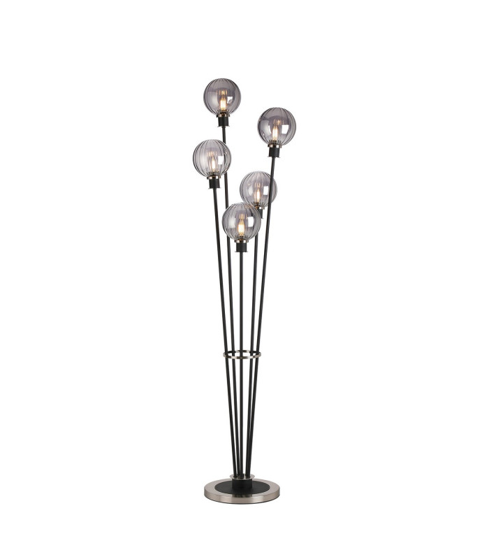 Placid Floor Lamp 5 Light E14 15cm Round Segment Glass Shade Satin Nickel Smoke Plated Satin Black-1