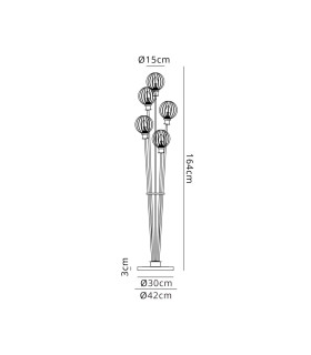 Placid Floor Lamp 5 Light E14 15cm Round Segment Glass Shade Satin Nickel Smoke Plated Satin Black-2