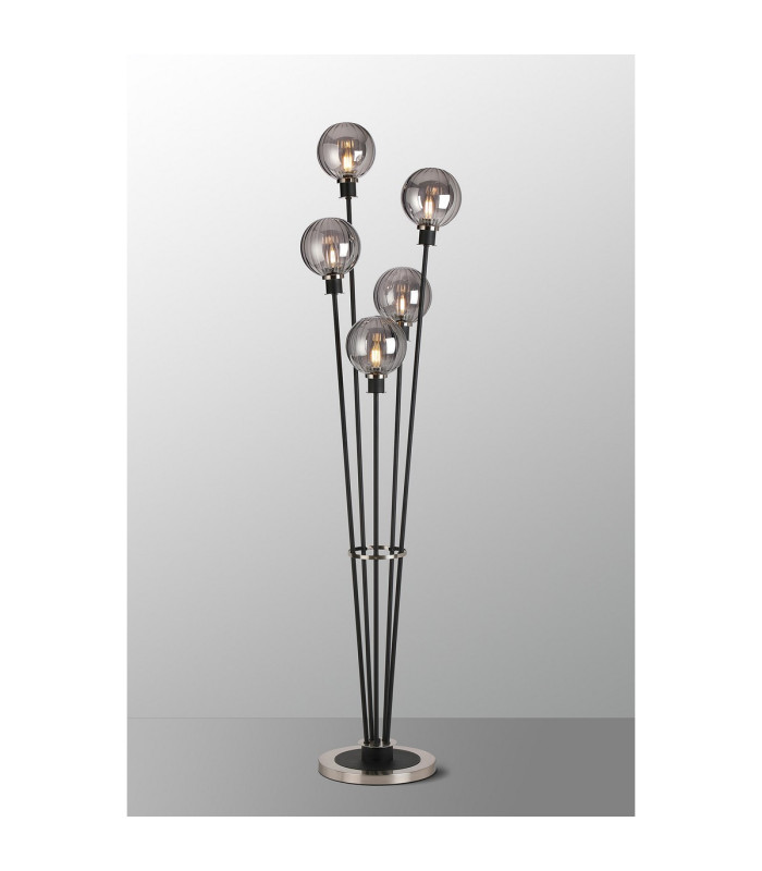 Placid Floor Lamp 5 Light E14 15cm Round Segment Glass Shade Satin Nickel Smoke Plated Satin Black-3