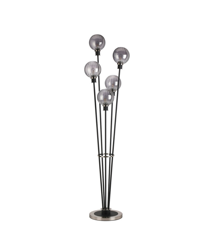 Placid Floor Lamp 5 Light E14 15cm Round Segment Glass Shade Satin Nickel Smoke Plated Satin Black-4