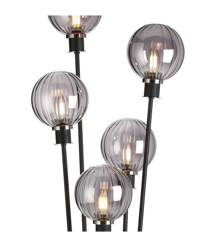 Placid Floor Lamp 5 Light E14 15cm Round Segment Glass Shade Satin Nickel Smoke Plated Satin Black-7