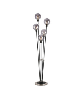 Placid Floor Lamp 5 Light E14 15cm Round Glass Shade Satin Nickel Smoke Plated Satin Black-1