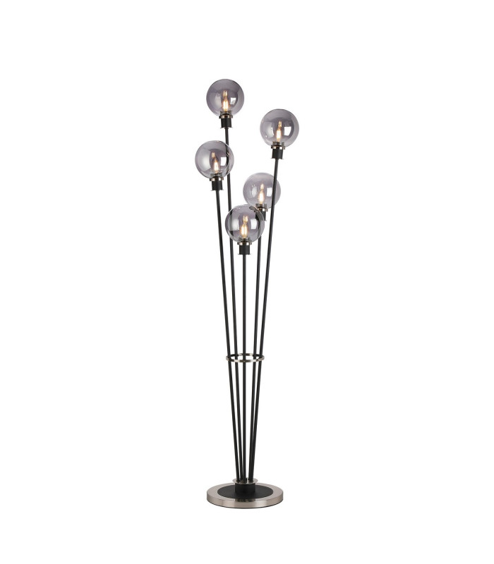 Placid Floor Lamp 5 Light E14 15cm Round Glass Shade Satin Nickel Smoke Plated Satin Black-1