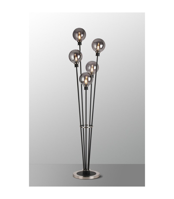 Placid Floor Lamp 5 Light E14 15cm Round Glass Shade Satin Nickel Smoke Plated Satin Black-3