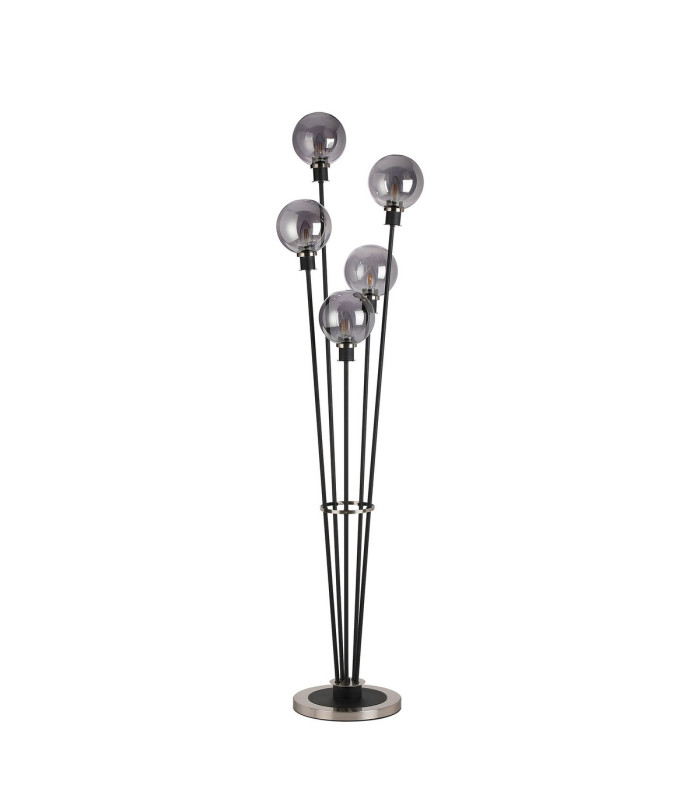 Placid Floor Lamp 5 Light E14 15cm Round Glass Shade Satin Nickel Smoke Plated Satin Black-4