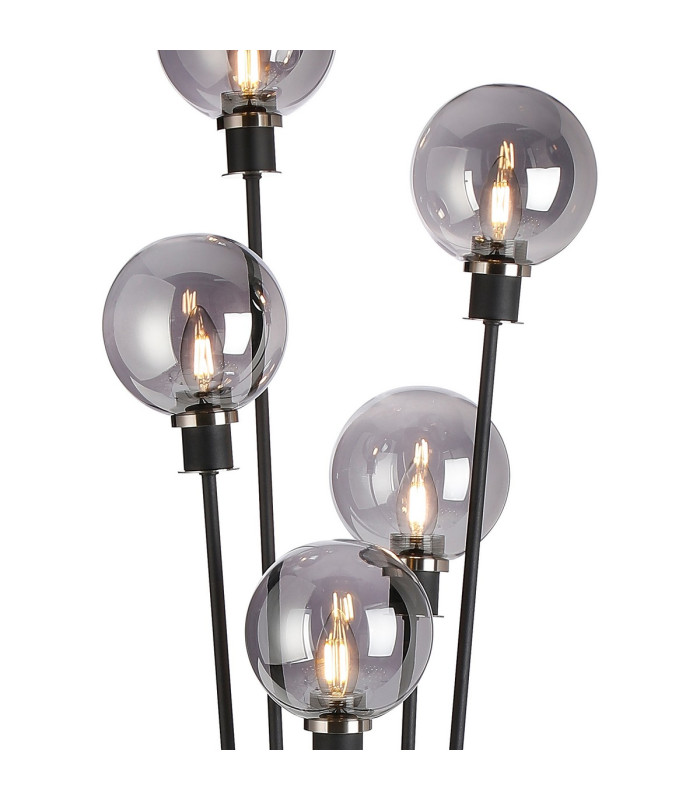 Placid Floor Lamp 5 Light E14 15cm Round Glass Shade Satin Nickel Smoke Plated Satin Black-7
