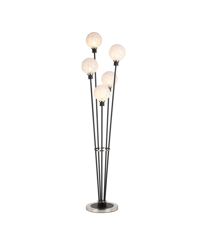 Placid Floor Lamp 5 Light E14 15cm Round Speckled Glass Shade Satin Nickel White Satin Black-1