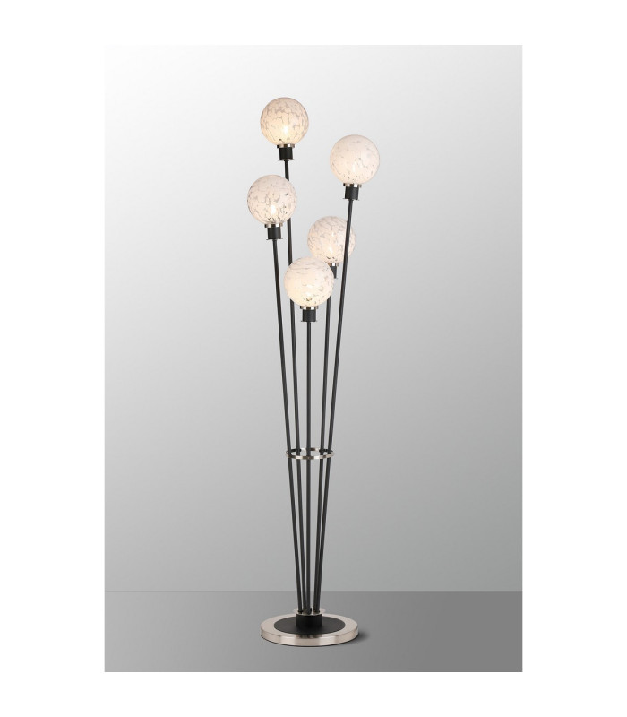 Placid Floor Lamp 5 Light E14 15cm Round Speckled Glass Shade Satin Nickel White Satin Black-3