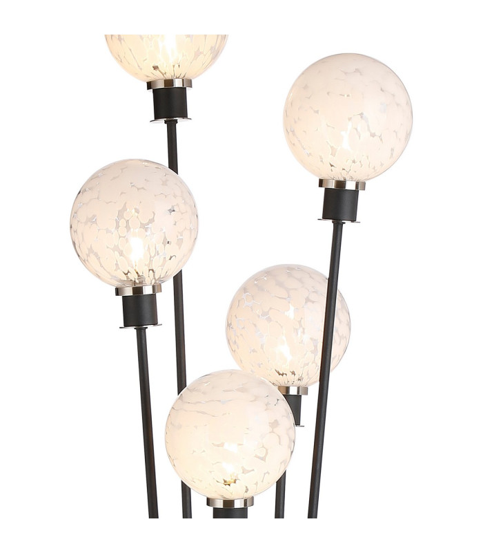 Placid Floor Lamp 5 Light E14 15cm Round Speckled Glass Shade Satin Nickel White Satin Black-7