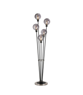 Placid Floor Lamp 5 Light E14 15cm Round Textured Smooth / Ribbed Glass Shade Satin Nickel Smoke Plated Satin Black-1