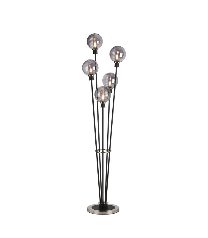 Placid Floor Lamp 5 Light E14 15cm Round Textured Smooth / Ribbed Glass Shade Satin Nickel Smoke Plated Satin Black-1