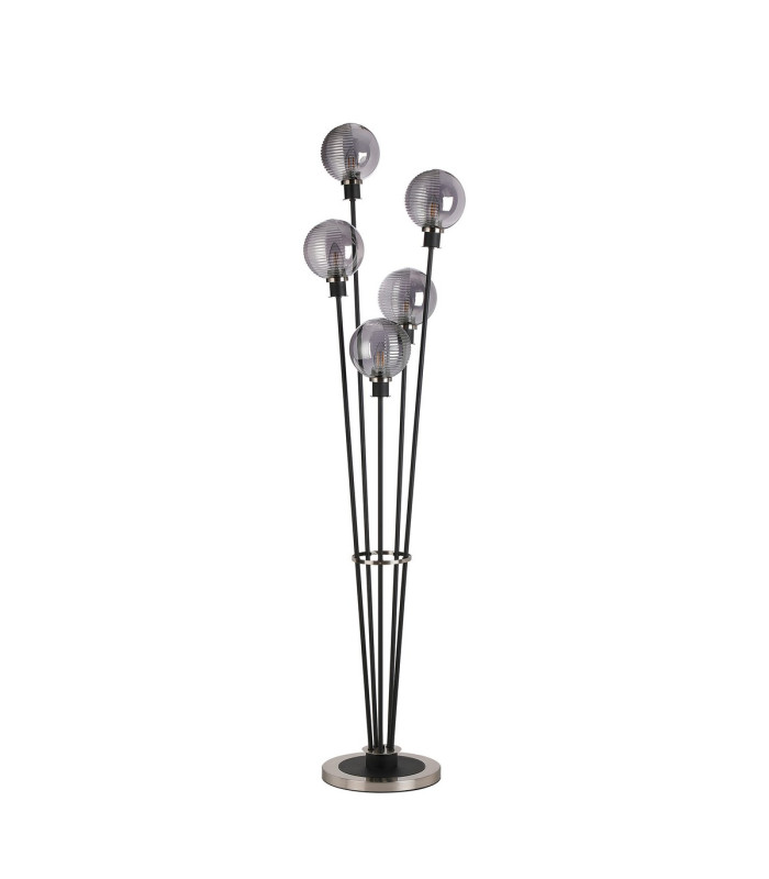 Placid Floor Lamp 5 Light E14 15cm Round Textured Smooth / Ribbed Glass Shade Satin Nickel Smoke Plated Satin Black-4