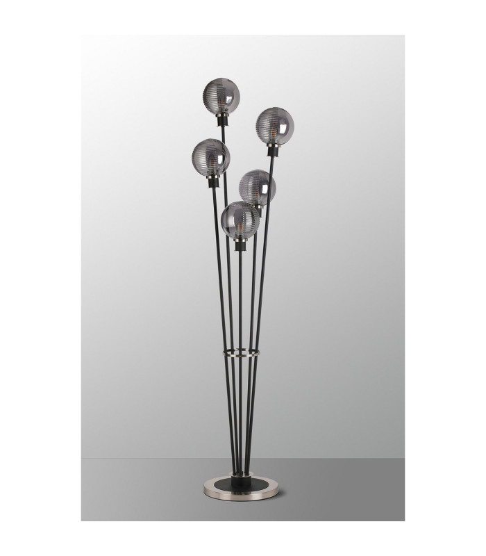 Placid Floor Lamp 5 Light E14 15cm Round Textured Smooth / Ribbed Glass Shade Satin Nickel Smoke Plated Satin Black-8