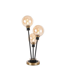 Placid Table Lamp Touch Switch 3 Light E14 15cm Round Glass Shade Brass Amber Plated Satin Black-1