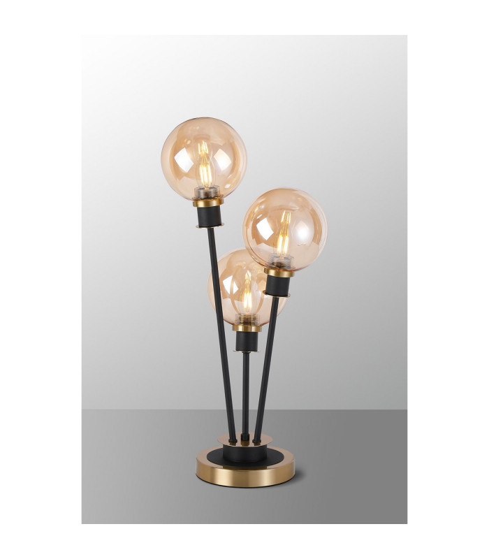 Placid Table Lamp Touch Switch 3 Light E14 15cm Round Glass Shade Brass Amber Plated Satin Black-3
