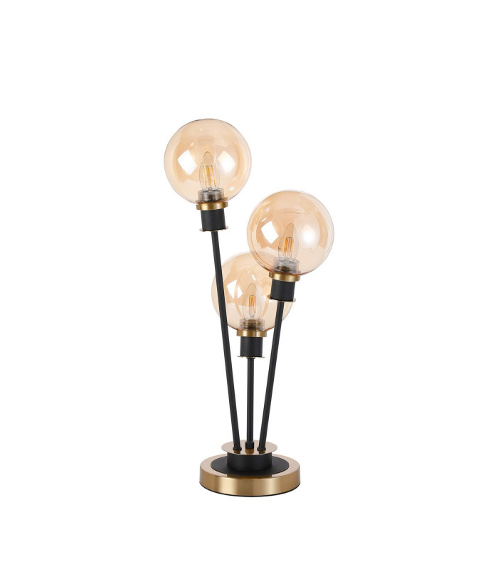 Placid Table Lamp Touch Switch 3 Light E14 15cm Round Glass Shade Brass Amber Plated Satin Black-4