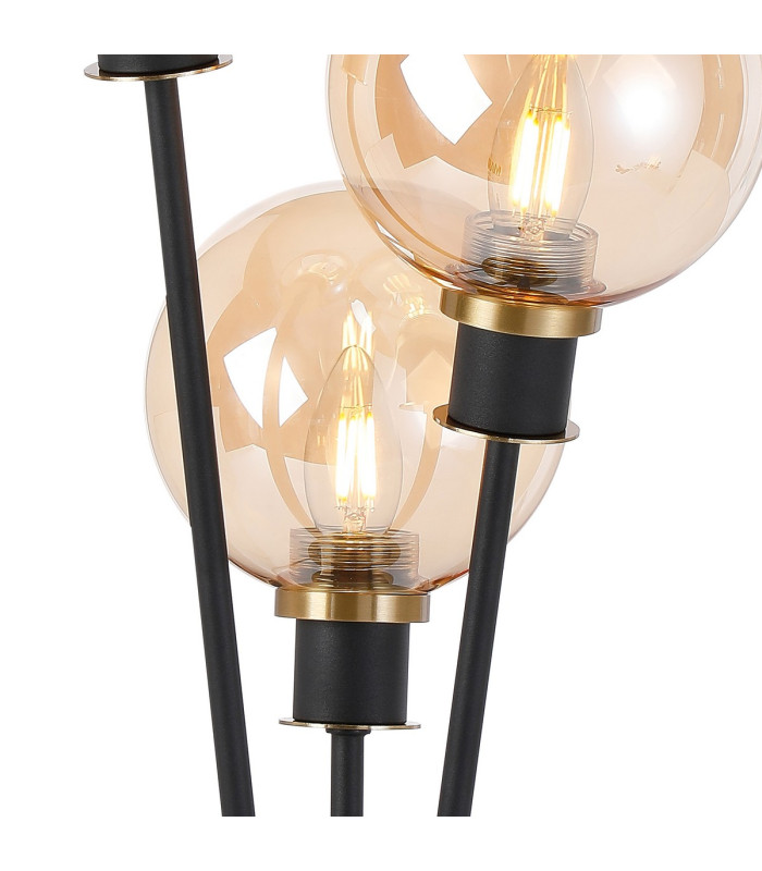 Placid Table Lamp Touch Switch 3 Light E14 15cm Round Glass Shade Brass Amber Plated Satin Black-6